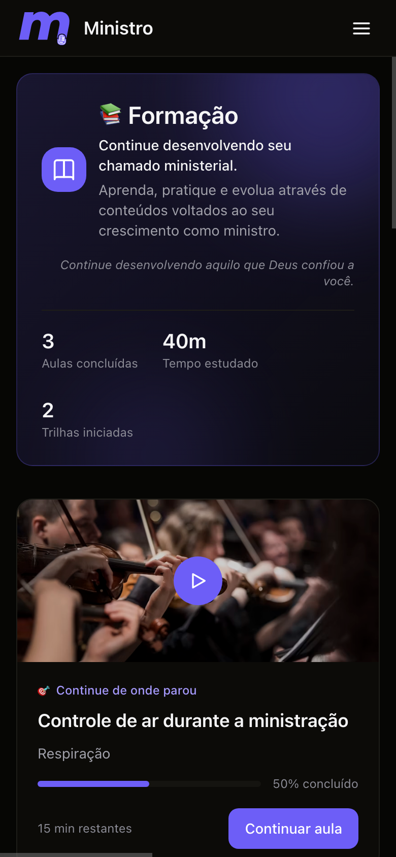 Ministro no celular, com a mesma tela de Formação