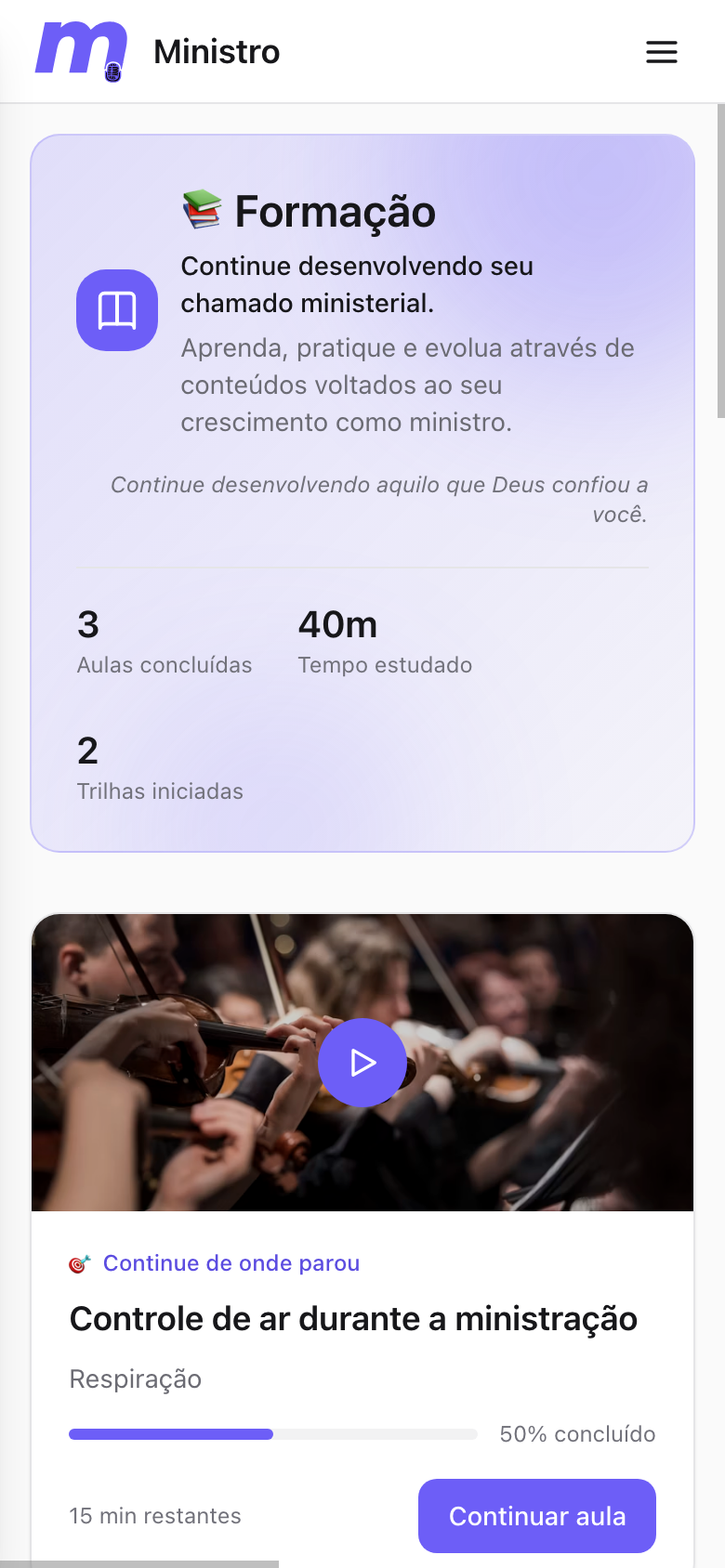 Ministro no celular, com a mesma tela de Formação